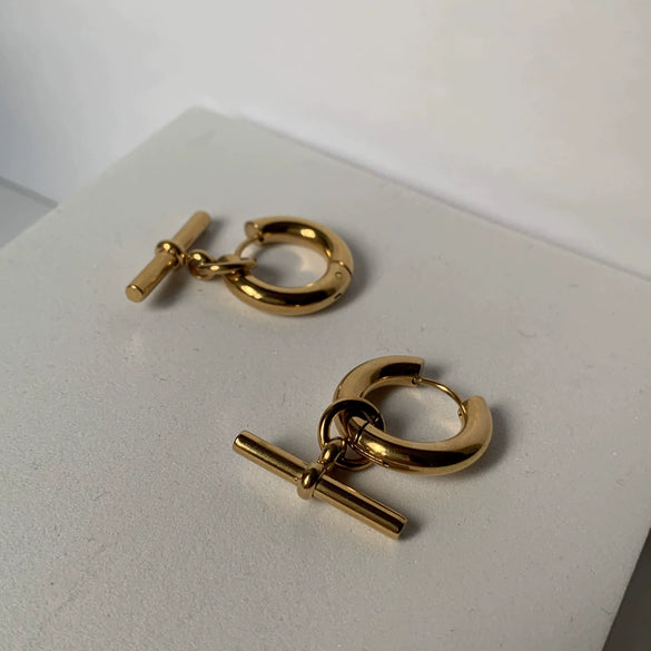 Women's Stainless Steel Geometric Tbar Pendant Removable Earrings With Electroplating