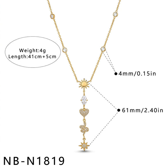 Women's Stainless Steel Geometric Teardrop Heart Pendant Necklace With Zircon Rhinestone And Pearl Accents Light Luxury Plated Jewelry