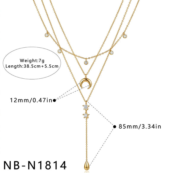 Women's Stainless Steel Geometric Teardrop Heart Pendant Necklace With Zircon Rhinestone And Pearl Accents Light Luxury Plated Jewelry