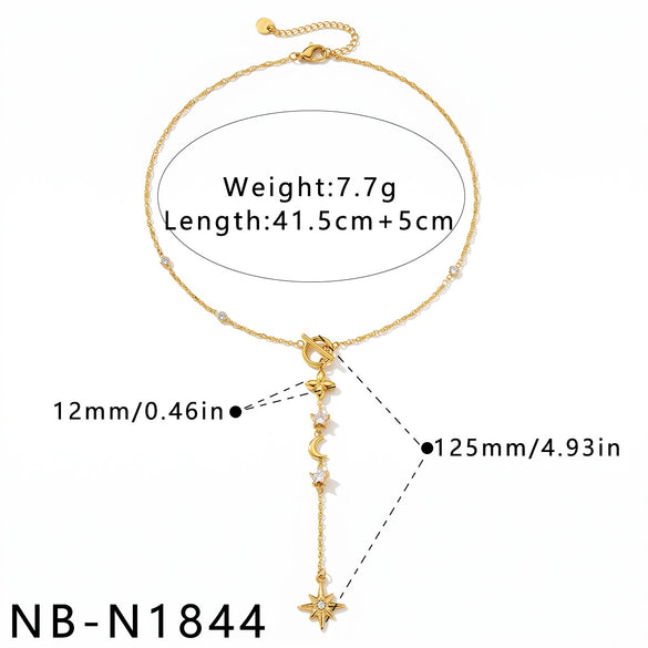 Women's Stainless Steel Geometric Teardrop Heart Pendant Necklace With Zircon Rhinestone And Pearl Accents Light Luxury Plated Jewelry