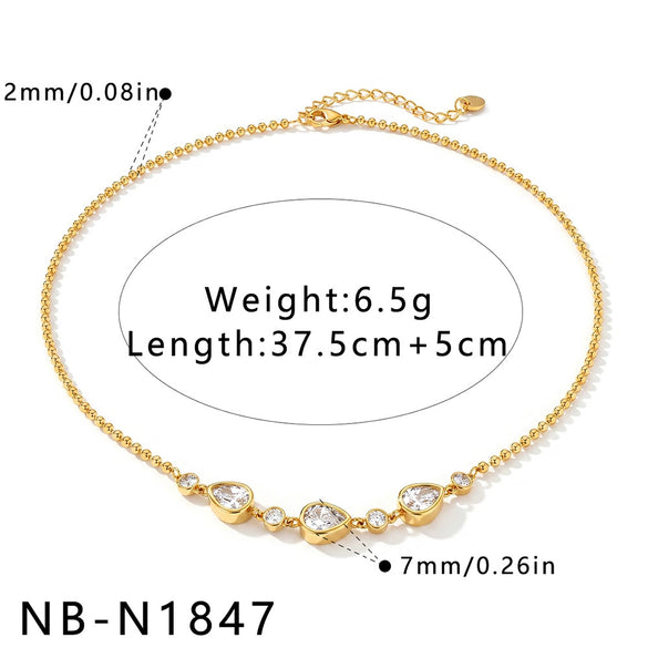 Women's Stainless Steel Geometric Teardrop Heart Pendant Necklace With Zircon Rhinestone And Pearl Accents Light Luxury Plated Jewelry