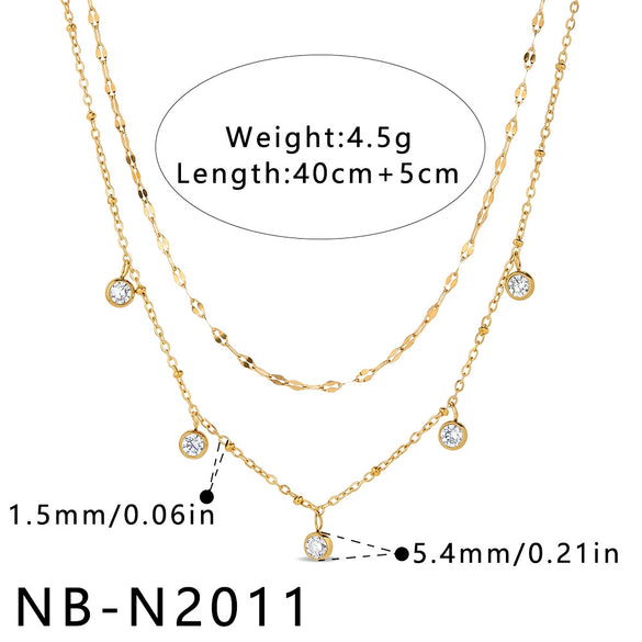 Women's Stainless Steel Geometric Teardrop Heart Pendant Necklace With Zircon Rhinestone And Pearl Accents Light Luxury Plated Jewelry