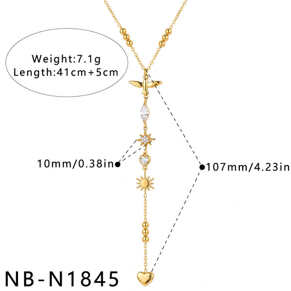 Women's Stainless Steel Geometric Teardrop Heart Pendant Necklace With Zircon Rhinestone And Pearl Accents Light Luxury Plated Jewelry