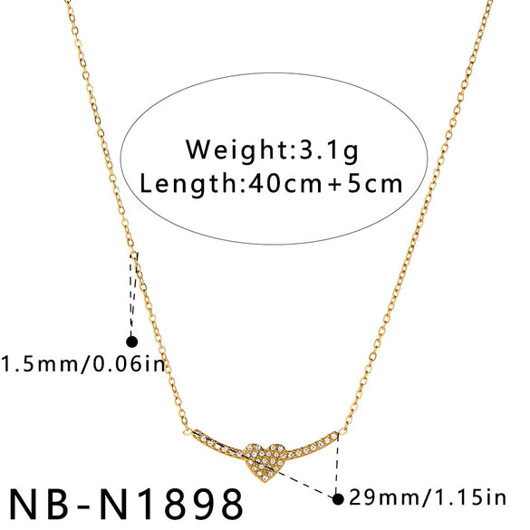 Women's Stainless Steel Geometric Teardrop Heart Pendant Necklace With Zircon Rhinestone And Pearl Accents Light Luxury Plated Jewelry