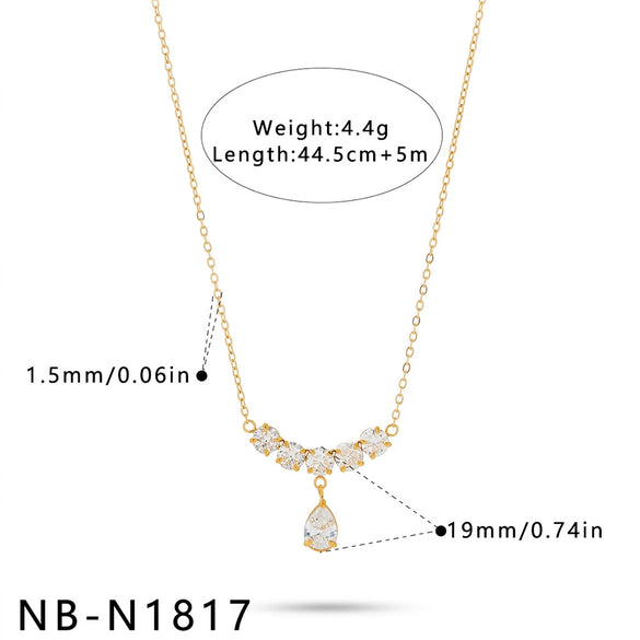 Women's Stainless Steel Geometric Teardrop Heart Pendant Necklace With Zircon Rhinestone And Pearl Accents Light Luxury Plated Jewelry