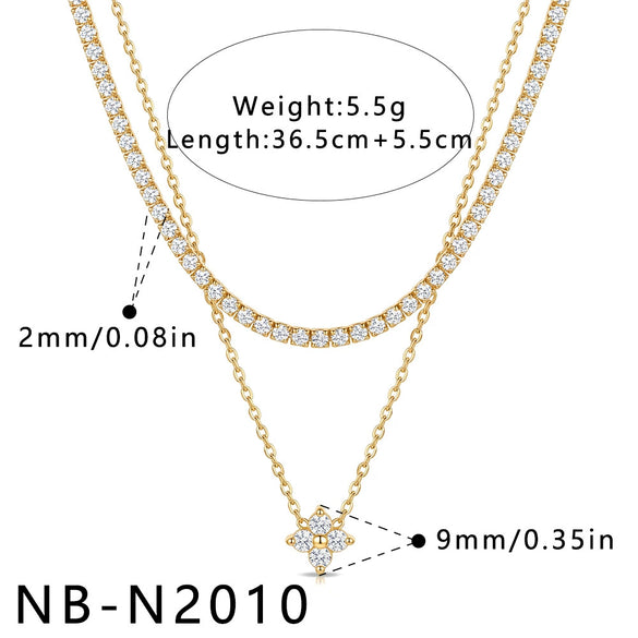 Women's Stainless Steel Geometric Teardrop Heart Pendant Necklace With Zircon Rhinestone And Pearl Accents Light Luxury Plated Jewelry