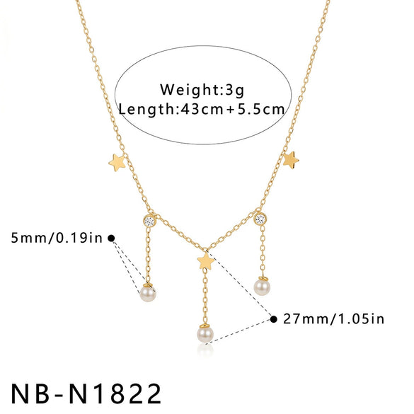 Women's Stainless Steel Geometric Teardrop Heart Pendant Necklace With Zircon Rhinestone And Pearl Accents Light Luxury Plated Jewelry