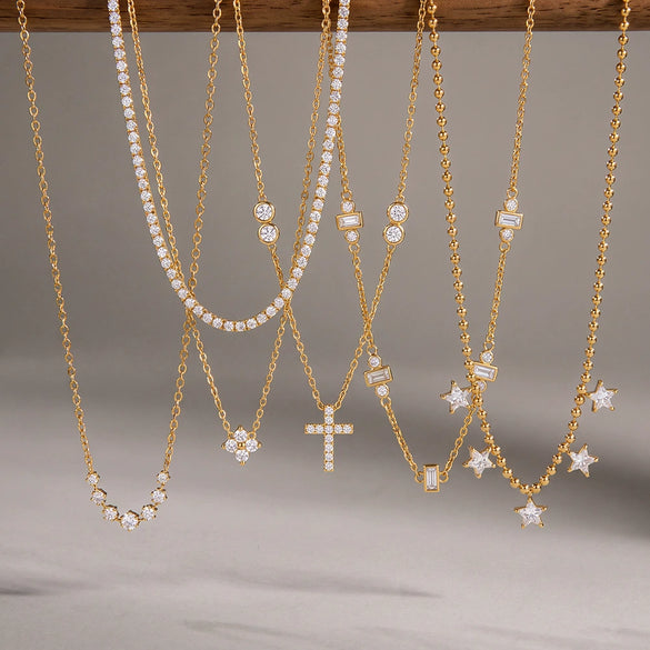 Women's Stainless Steel Geometric Teardrop Heart Pendant Necklace With Zircon Rhinestone And Pearl Accents Light Luxury Plated Jewelry