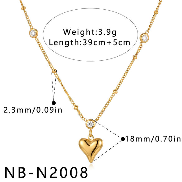 Women's Stainless Steel Geometric Teardrop Heart Pendant Necklace With Zircon Rhinestone And Pearl Accents Light Luxury Plated Jewelry