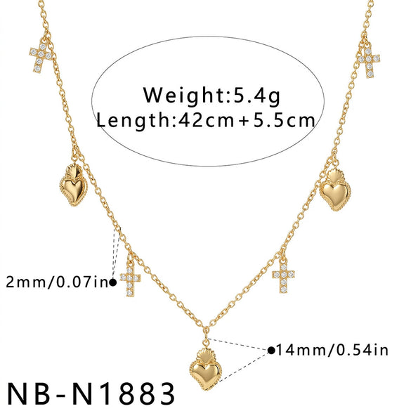 Women's Stainless Steel Geometric Teardrop Heart Pendant Necklace With Zircon Rhinestone And Pearl Accents Light Luxury Plated Jewelry