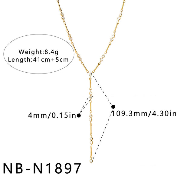 Women's Stainless Steel Geometric Teardrop Heart Pendant Necklace With Zircon Rhinestone And Pearl Accents Light Luxury Plated Jewelry