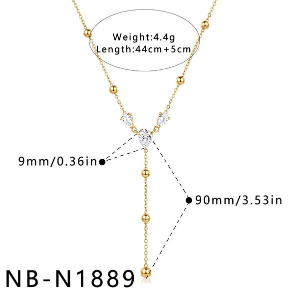 Women's Stainless Steel Geometric Teardrop Heart Pendant Necklace With Zircon Rhinestone And Pearl Accents Light Luxury Plated Jewelry