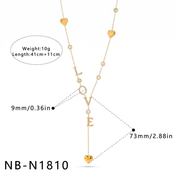 Women's Stainless Steel Geometric Teardrop Heart Pendant Necklace With Zircon Rhinestone And Pearl Accents Light Luxury Plated Jewelry