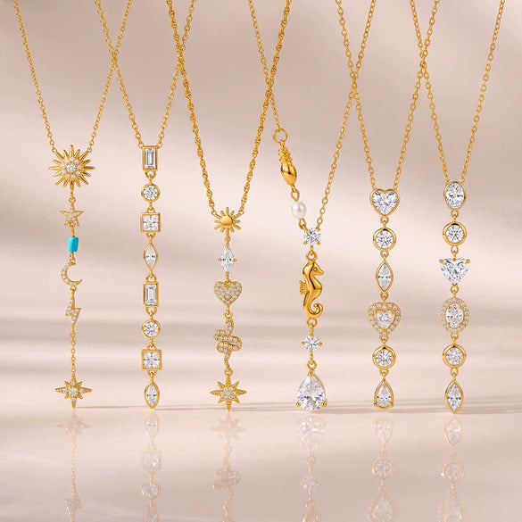 Women's Stainless Steel Geometric Teardrop Heart Pendant Necklace With Zircon Rhinestone And Pearl Accents Light Luxury Plated Jewelry