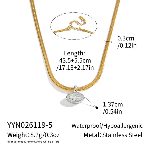 Women's Stainless Steel Geometric Teardrop Pendant Necklace With Cubic Zirconia Flat Snake Chain And Vacuum Goldplated Finish