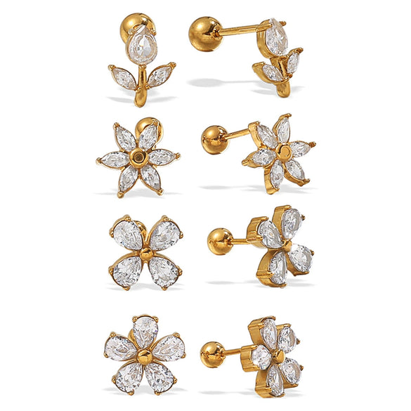 Women's Stainless Steel Geometric Threaded Piercing Earrings With Electroplating