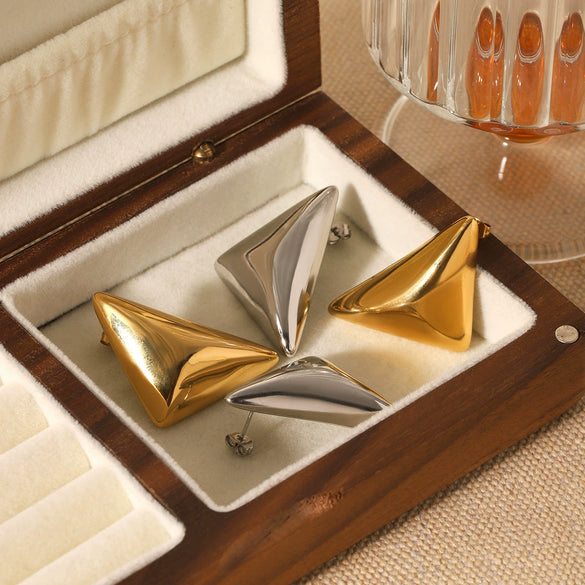 Women's Stainless Steel Geometric Three Dimensional Triangle Electroplated Earrings