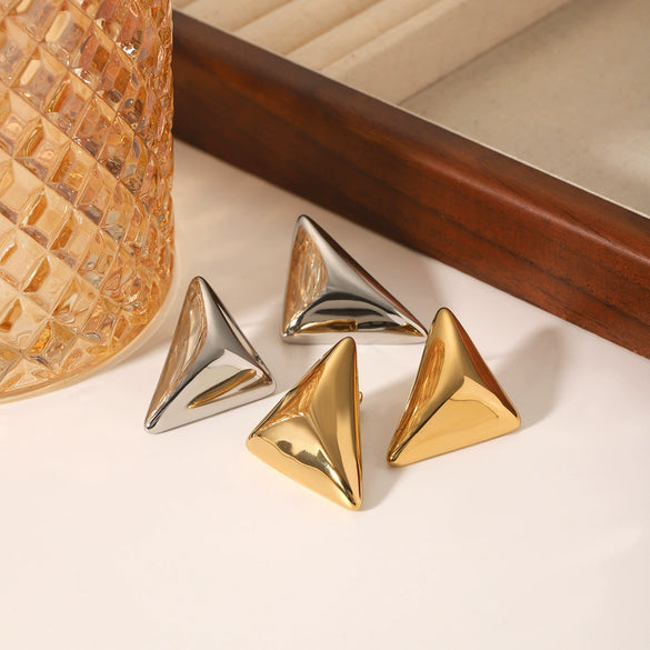 Women's Stainless Steel Geometric Three Dimensional Triangle Electroplated Earrings