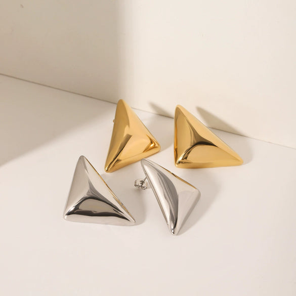 Women's Stainless Steel Geometric Three Dimensional Triangle Electroplated Earrings