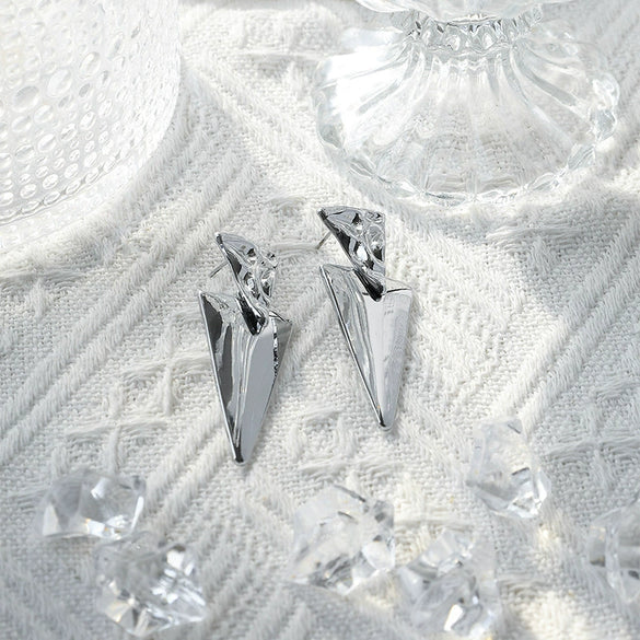 Women's Stainless Steel Geometric Triangle Tassel Earrings With Electroplating Design