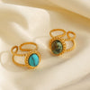 Women's Stainless Steel Geometric Turquoise Inlaid Electroplated Opening Adjusting Ring