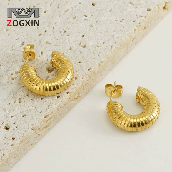 Women's 316L Stainless Steel Geometric U Shaped Electroplated Threaded Solid Earrings