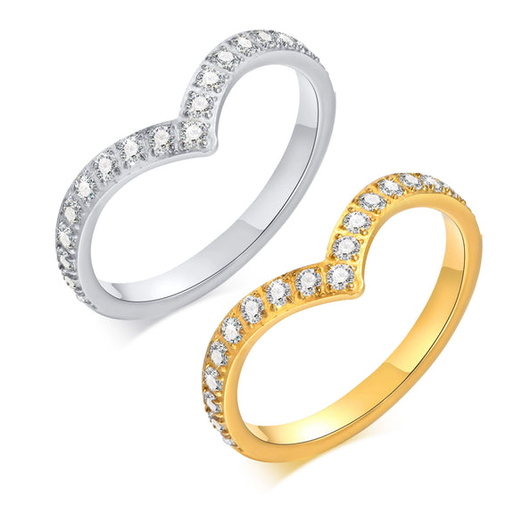 Women's Stainless Steel Geometric Vshaped Zircon Ring Jewelry With Diamond Design