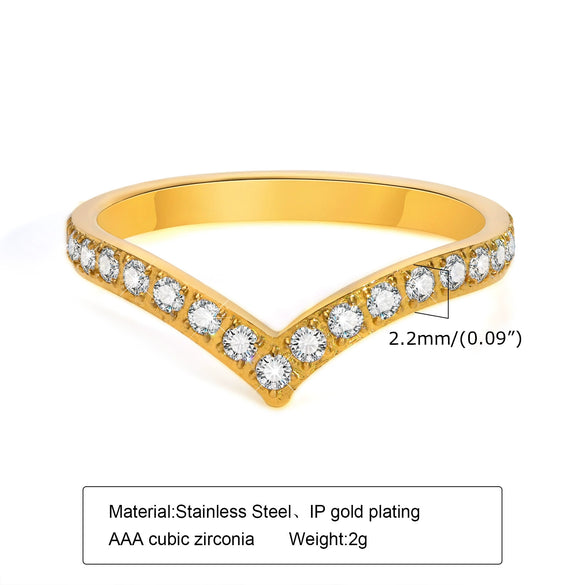 Women's Stainless Steel Geometric Vshaped Zircon Ring Jewelry With Diamond Design