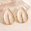 Women's Stainless Steel Geometric Water Drop Earrings With Drip Glaze And Cream Colorblocked Design