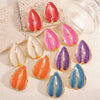Women's Stainless Steel Geometric Water Drop Earrings With Drip Glaze And Cream Colorblocked Design