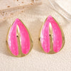 Women's Stainless Steel Geometric Water Drop Earrings With Drip Glaze And Cream Colorblocked Design