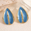 Women's Stainless Steel Geometric Water Drop Earrings With Drip Glaze And Cream Colorblocked Design