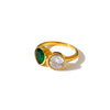 Women’s Stainless Steel Geometric Water Drop Ring With Zircon Inlay And 18K Vacuum Plated Finish