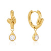 Women's Stainless Steel Geometric Wave Hoop Earrings With Sparkling Zirconia And Plated Finish