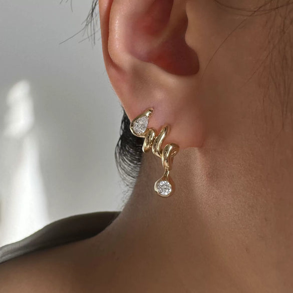 Women's Stainless Steel Geometric Wave Hoop Earrings With Sparkling Zirconia And Plated Finish