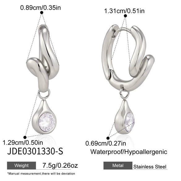 Women's Stainless Steel Geometric Wave Hoop Earrings With Sparkling Zirconia And Plated Finish