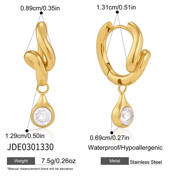 Women's Stainless Steel Geometric Wave Hoop Earrings With Sparkling Zirconia And Plated Finish