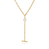 Women's Stainless Steel Geometric Ychain Choker Necklace With Tbar Pendant And Pvd Vacuum Gold Plating