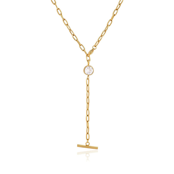 Women's Stainless Steel Geometric Ychain Choker Necklace With Tbar Pendant And Pvd Vacuum Gold Plating