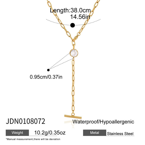 Women's Stainless Steel Geometric Ychain Choker Necklace With Tbar Pendant And Pvd Vacuum Gold Plating