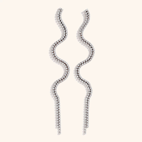 Women's Stainless Steel Geometric Zircon Tassel Statement Stud Earrings With Electroplated Gold Finish
