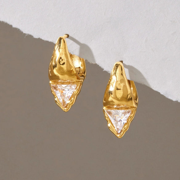 Women's Stainless Steel Geometric Zirconia Stud Earrings With Plated Finish Elegant Pierced Earring Jewelry Wholesale