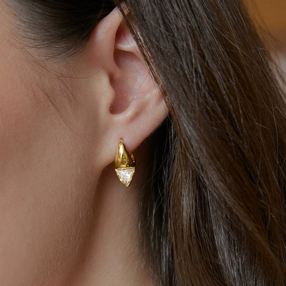 Women's Stainless Steel Geometric Zirconia Stud Earrings With Plated Finish Elegant Pierced Earring Jewelry Wholesale
