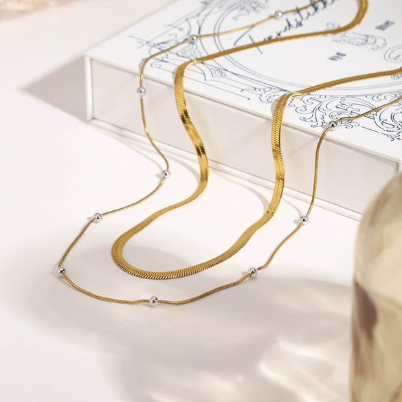 Women's Stainless Steel Gold And Silver Color Matching Chain Necklace With Electroplating Modern Classic Style