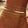 Women's Stainless Steel Gold Plated Cuban Chain Anklet Set Simple Layered Stacked Geometric Foot Jewelry