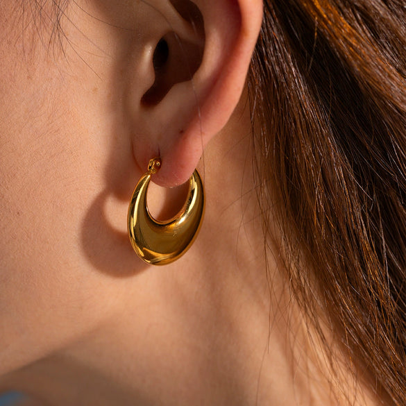 Women's Stainless Steel Gold Plated Geometric Crescent Water Drop Earrings Jewelry