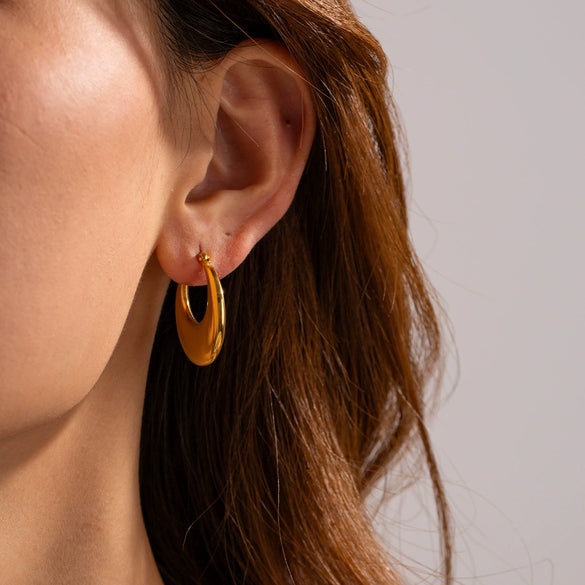 Women's Stainless Steel Gold Plated Geometric Crescent Water Drop Earrings Jewelry