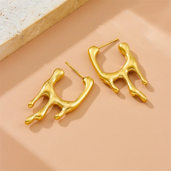 Women's Stainless Steel Gold Plated Geometric Irregular Shape Lava Style Earrings