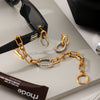 Women's Stainless Steel Gold Plated Gold And Silver Color Block Geometric Jewelry Set Cross Chain Bracelet And Geometric Earrings