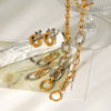Women's Stainless Steel Gold Plated Gold And Silver Color Block Geometric Jewelry Set Cross Chain Bracelet And Geometric Earrings